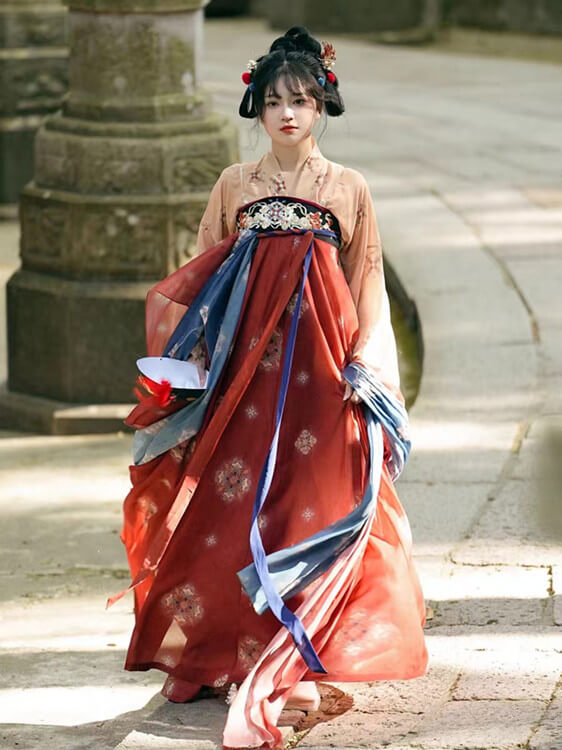 Yellow and Red Traditional Tang Hanfu Suit