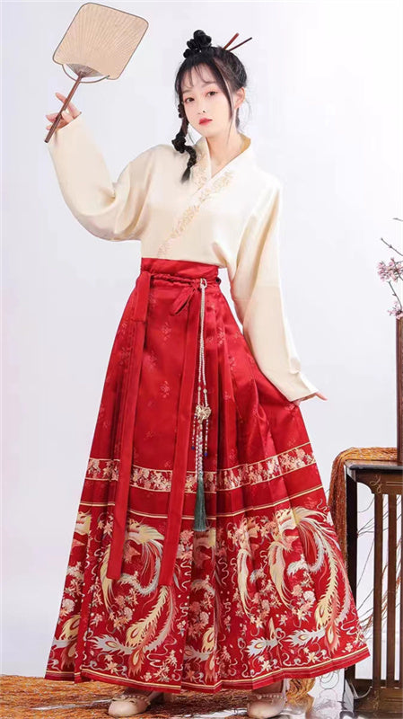 Fengwu Ming Red Mamian qun Modern Chinese Dress Set