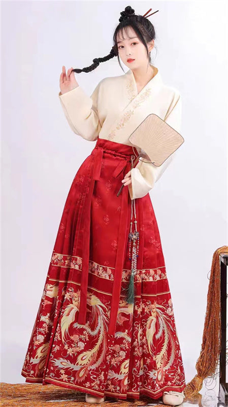 Fengwu Ming Red Mamian qun Modern Chinese Dress Set