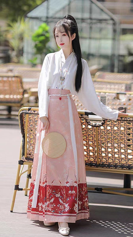 Moshanghuayu Ming Pink Hanfu Modern Mamian Qun Dress Suit