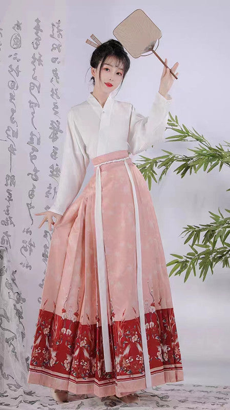 Moshanghuayu Ming Pink Hanfu Modern Mamian Qun Dress Suit