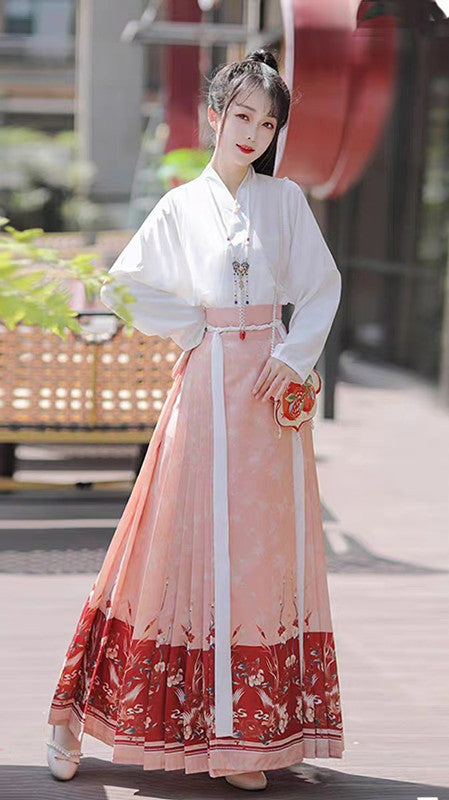 Moshanghuayu Ming Pink Hanfu Modern Mamian Qun Dress Suit