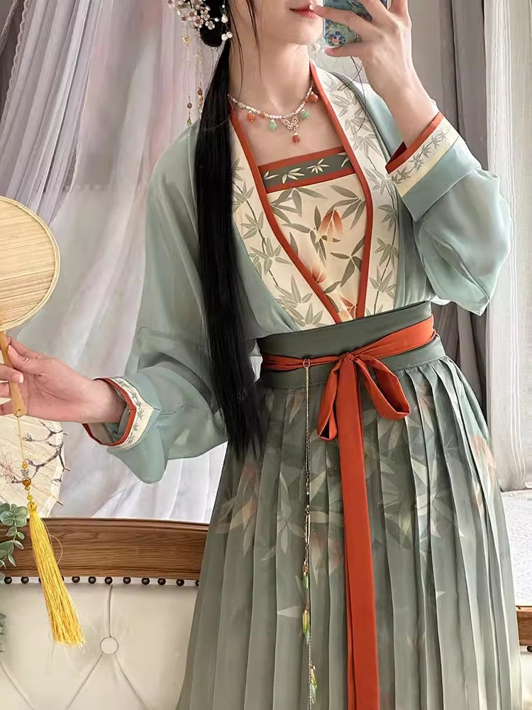 Zhuyeqing Song Dynasty Cyan Gradient Hanfu Set