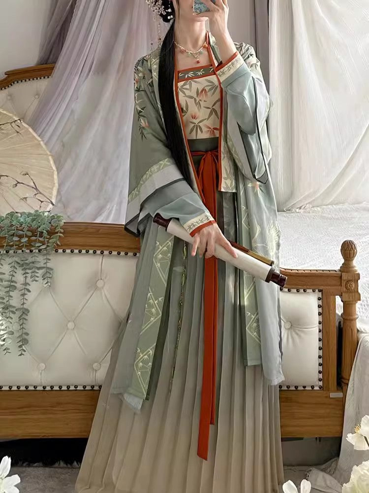 Zhuyeqing Song Dynasty Cyan Gradient Hanfu Set