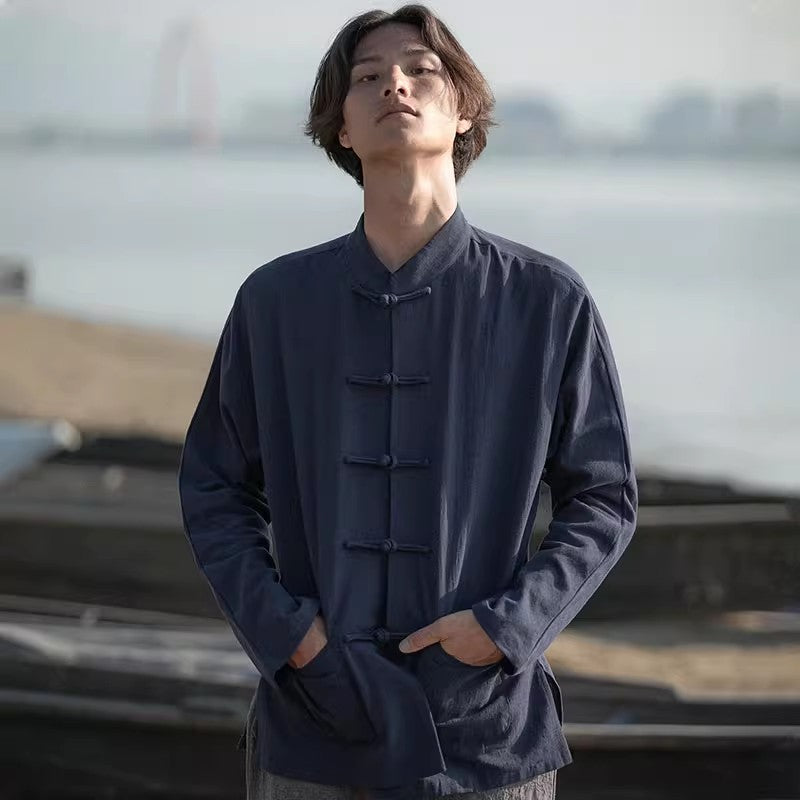 navy blue traditional chinese shirt male