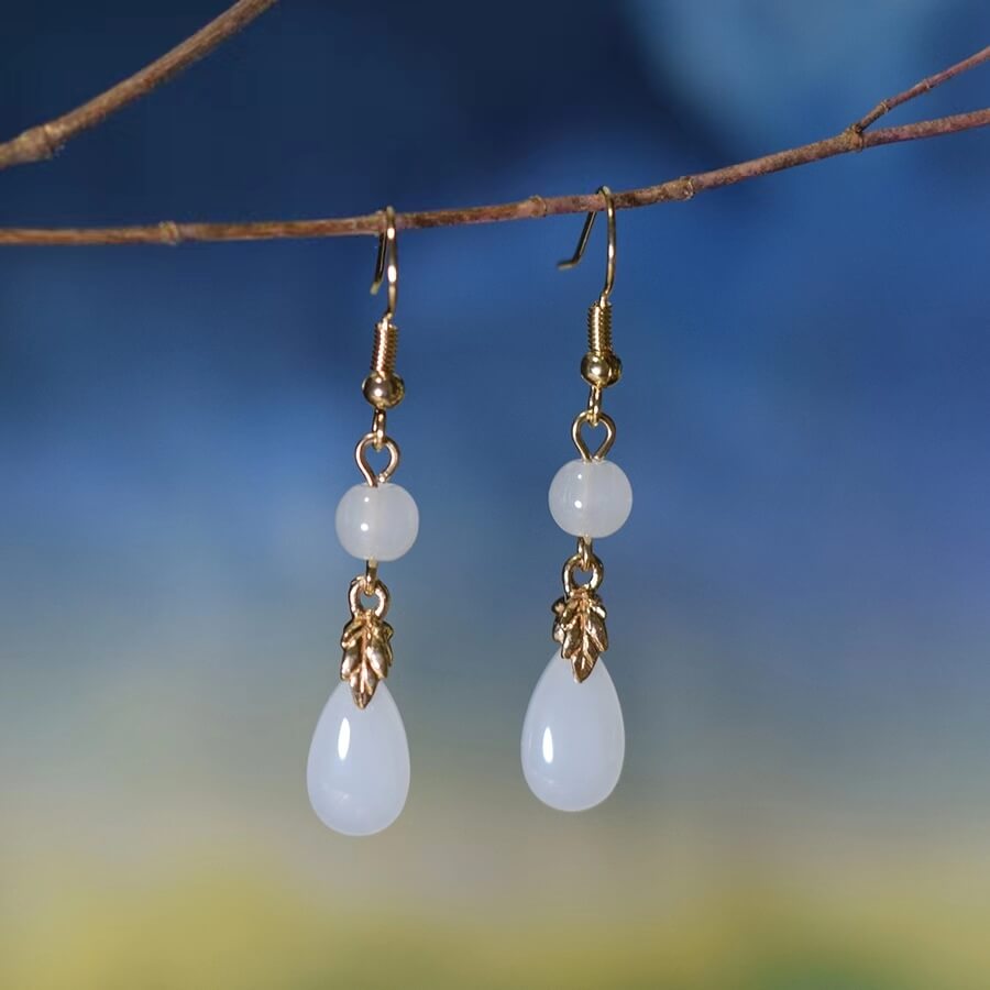 white jade teardrop earrings