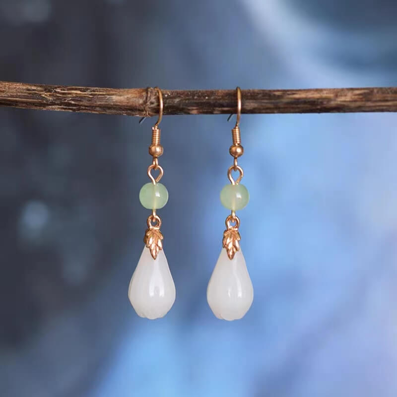 white jade dangle earrings