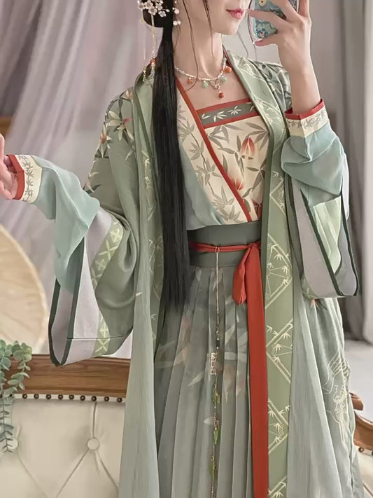 Zhuyeqing Song Dynasty Cyan Gradient Hanfu Set