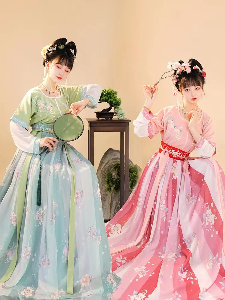 pink and green hanfu